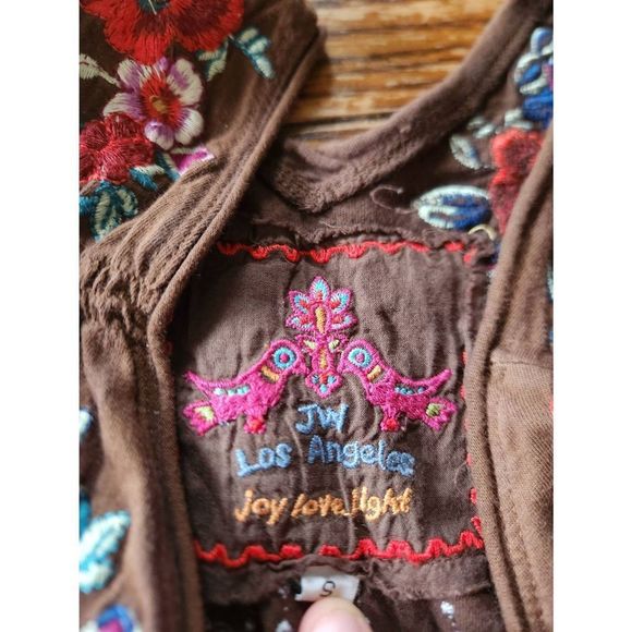 Johnny Was brown vneck embroidered boho elastic waist cotton dress sz S - Picture 2 of 4